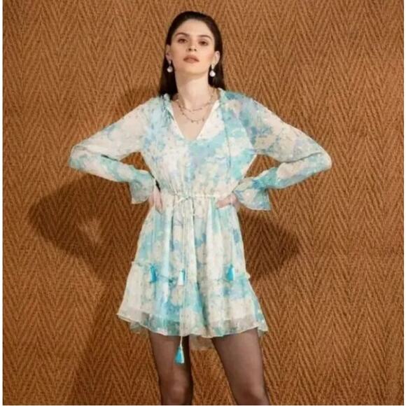 Hemant & Nandita Turquoise Blush Metallica Georgette Mini Dress Medium - Picture 1 of 16